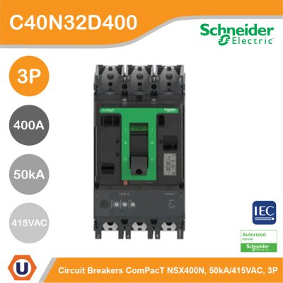 Schneider Electric Circuit breaker ComPacT NSX400N 50kA/415VAC 3P MicroLogic 2.3 trip unit 400A | C40N32D400