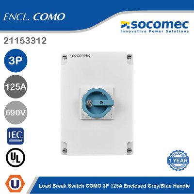 Socomec Load Break Switch COMO 3P 125A Enclosed Grey/Blue Handle | 21153312