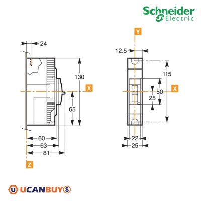 Schneider Electric EZC เซอร์กิตเบรกเกอร์สวิตช์ตัดตอนอัตโนมัติ (MCCB) 15A ชนิด 1โพล ขนาดเฟรม 100A (25kA) | EZC100H1015T
