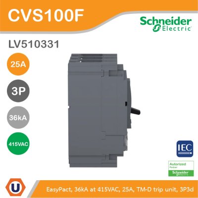 Schneider Electric Circuit breaker CVS100F 36 kA at 415 VAC 25 A TM-D trip unit 3P | LV510331