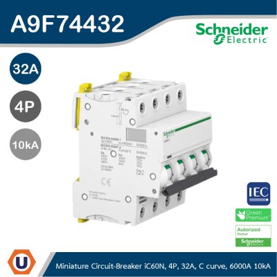 Schneider Electric Miniature Circuit-Breaker, Acti9 iC60N, 4P, 32A | A9F74432