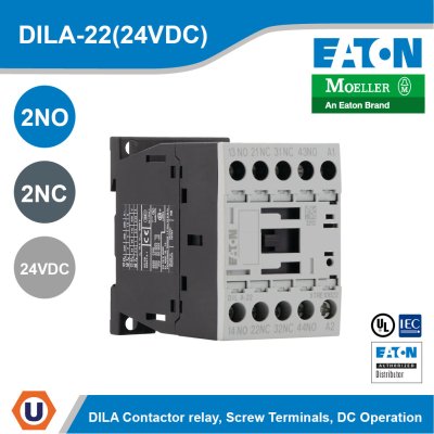 EATON Moeller Series DILA Contactor Relay 24VDC 2NO 2NC Screw Terminals DC Operation | DILA-22(24VDC)