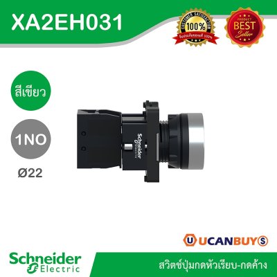 Schneider Electric สวิตช์ปุ่มกดหัวเรียบ กดค้าง ขนาด 22 mm. สีเขียว 1NO | XA2AH031