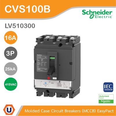 Schneider Electric Circuit Breaker EasyPact CVS100B 25kA at 415VAC, 16A 3P | LV510300
