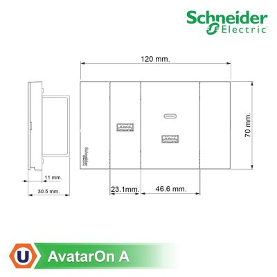 Schneider Electric ชุดเต้ารับ USB Type C + Type A และเต้ารับ USB Type A 1 ช่อง สีขาว รุ่น AvatarOn A