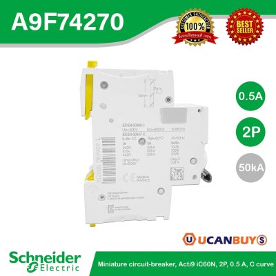Schneider Electric A9F74270 Miniature circuit-breaker, Acti9 iC60N, 2P, 0.5 A
