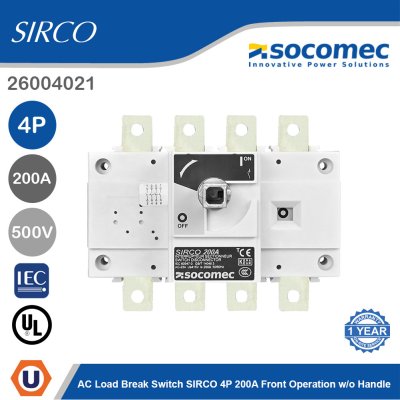 Socomec AC Load Break Switch SIRCO 4P 200A Front Operation w/o Handle | 26004021
