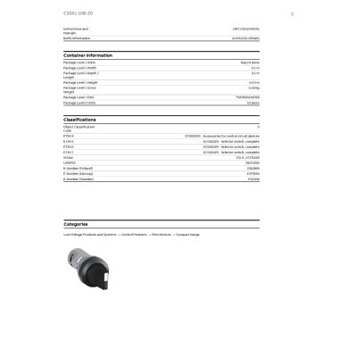 ABB Compact สวิตช์เลือกตำแหน่ง 3 ตำแหน่ง บิดค้าง Black 2NO | 1SFA619210R1026 | C3SS1-10B-20
