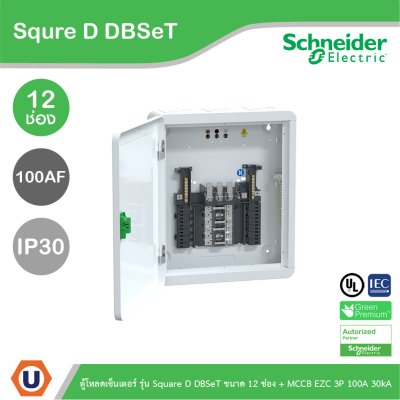 Schneider Electric ตู้โหลดเซ็นเตอร์ รุ่น Square D DBSeT ขนาด 12 ช่อง + MCCB รุ่น EZC 3P 100A 30kA