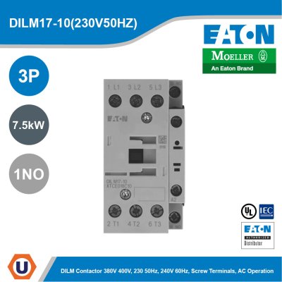 EATON Moeller Series DILM Contactor 3P 230V 50Hz, 240V 60Hz 7.5 kW 1NO | DILM17-10(230V50HZ)