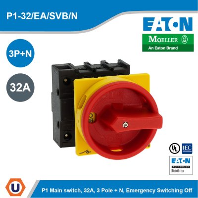 EATON Moeller Series P1 Main Switch 32A 3Pole+N Emergency Switching Off Function | P1-32/EA/SVB/N