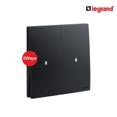 Legrand สวิตช์สองทาง 2 ช่อง สีดำ มีไฟ LED 2G 2Ways 16AX Illuminated Switch | Mallia Senses | 281013MB