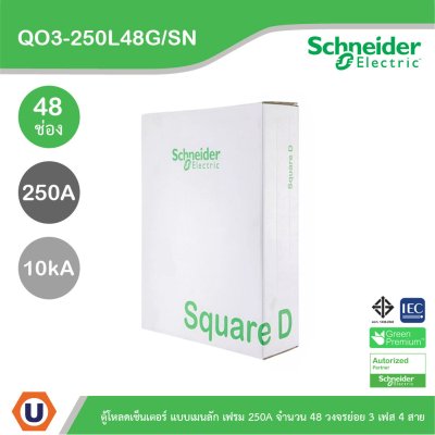 Schneider Electric ตู้โหลดเซ็นเตอร์สแควร์ดี แบบเมนลัก (ไม่สามารถใส่เมนเบรกเกอร์ได้) เฟรม 250A จำนวน 48 วงจรย่อย ไฟ 3 เฟส 4 สาย