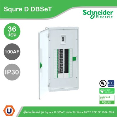 Schneider Electric ตู้โหลดเซ็นเตอร์ รุ่น Square D DBSeT ขนาด 36ช่อง + MCCB รุ่น EZC 3P 100A 30kA