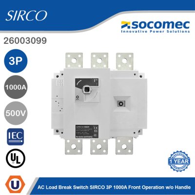 Socomec AC Load Break Switch SIRCO 3P 1000A front operation w/o handle | 26003099