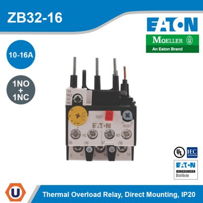EATON Overload Relay ZB32 10-16A 1NO 1NC Direct mounting IP20 | ZB32-16
