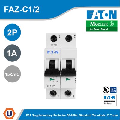 EATON Miniature Circuit Breaker FAZ Supplementary Protector 1A 15 kAIC 2 Pole | FAZ-C1/2