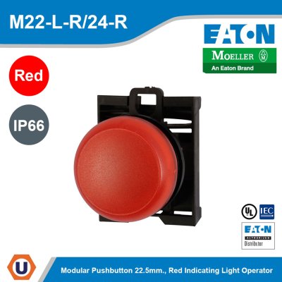 EATON M22 Modular Pushbutton 22.5mm. Red Indicating Light Operator IP66 | M22-L-R/24-R