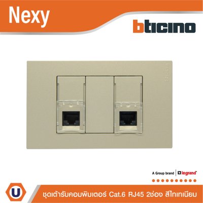 BTicno ชุดเต้ารับคอมพิวเตอร์ (LAN) RJ45 Cat.6 ขนาด 1 ช่อง 2ตัว พร้อมฝาครอบ สีไทเทเนียม  รุ่น Nexy