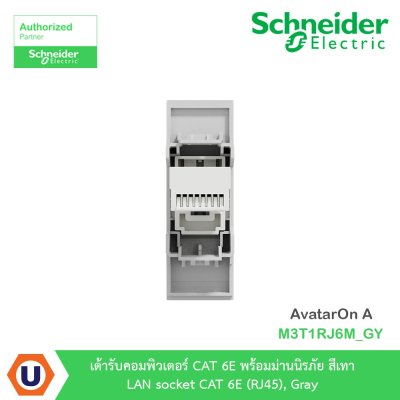 Schneider Electric เต้ารับคอมพิวเตอร์ CAT 6 พร้อมม่านนิรภัย สีเทา รุ่น AvatarOn A I M3T1RJ6M_GY