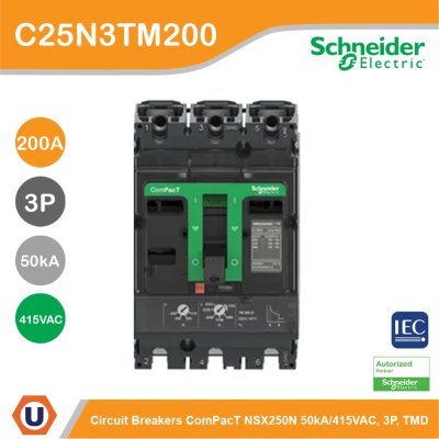 Schneider Electric Circuit breaker ComPacT NSX250N 50kA/415VAC 3P TMD trip unit 200A | C25N3TM200