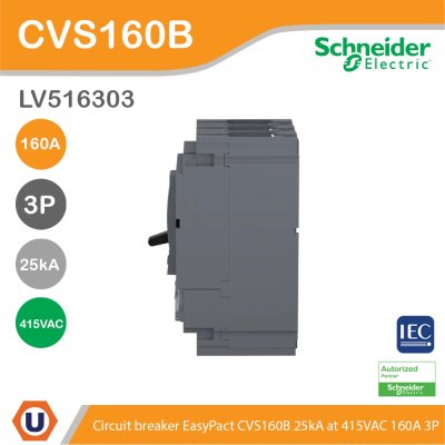 Schneider Electric Circuit breaker CVS160B 25 kA at 415 VAC 160 TM-D trip unit, 3P | LV516303