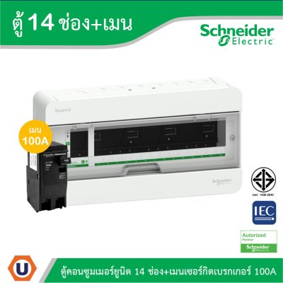 Schneider Electric ตู้แสควร์ดี 14 ช่อง + เมนเซอร์กิตเบรกเกอร์ 100A | S9HCL114+QO2100MBXT