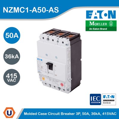 EATON Molded Case Circuit-Breaker (MCCB) 3P, 50A, 36kA 415VAC | NZMC1-A50-AS