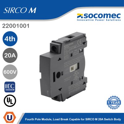 Socomec Fourth Pole Module Load Break Capable for SIRCO M 20A Switch Body | 22001001