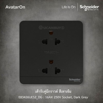 Schneider Electric เต้ารับคู่มีกราวด์ มีม่านนิรภัย ปลั๊กไฟ Socket สีดำ รุ่น AvatarOn E - E83426UES2_DG
