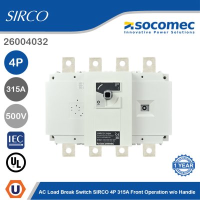 Socomec AC Load Break Switch SIRCO 4P 315A Front Operation w/o Handle | 26004032