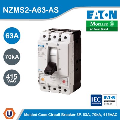 EATON Molded Case Circuit-Breaker (MCCB) 3P, 63A, 70kA 415VAC | NZMS2-A63-AS