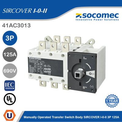 Socomec Manually Operated Transfer Switch Body SIRCOVER I-0-II 3P 125A | 41AC3013
