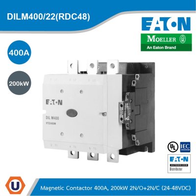 EATON Contactor,380 V 400 V 212 kW,2 N/0, 2 NC,RA 250: 110 - 250 V 40 - 60Hz Operation,Screw Connection | DILM400/22(RDC48)