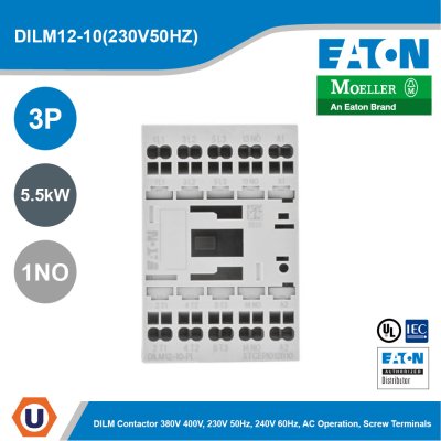 EATON Moeller Series DILM Contactor 3P 230V 50Hz 240V 60Hz 5.5kW 1NO | DILM12-10(230V50HZ)