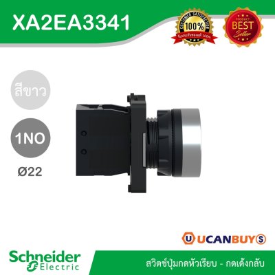 Schneider Electric สวิตซ์ปุ่มกดแบบหัวเรียบ-กดเด้งกลับ 1NO สีขาว แบบพลาสติก | XA2AA3341