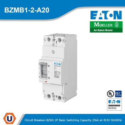 EATON Circuit Breakers BZM1 2Pole Basic Switching Capacity 25kA at 415V 50/60Hz | BZMB1-2-A20