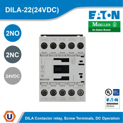 EATON Moeller Series DILA Contactor Relay 24VDC 2NO 2NC Screw Terminals DC Operation | DILA-22(24VDC)