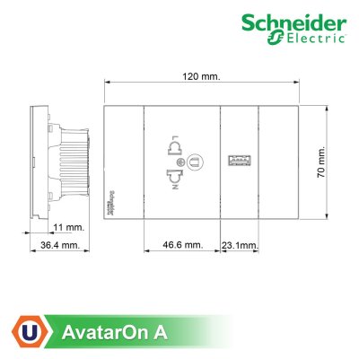 Schneider Electric ชุดเต้ารับเดี่ยว 3 ขา + เต้ารับ USB Type A 1ช่อง สลับสีดำ-ขาวพร้อมหน้ากากสีดำ 3ช่อง รุ่น AvatarOn A
