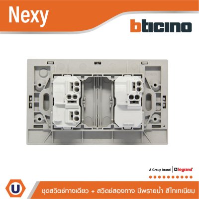 BTicino ชุดสวิตช์ทางเดียว + สวิตช์สองทาง มีพรายน้ำ สีไทเทเนียม รุ่น Nexy