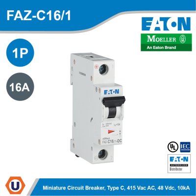 EATON Thermal Magnetic Circuit Breaker FAZ 16A 1 Pole 48 VDC 415 VAC DIN Rail | FAZ-C16/1