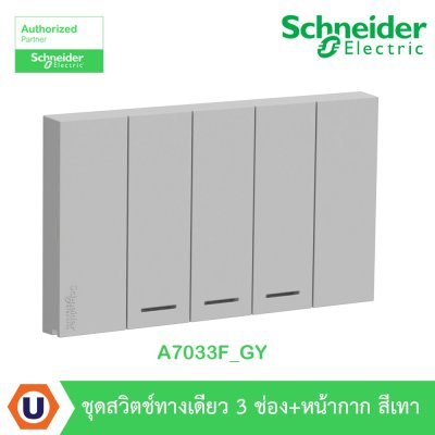 Schneider Electric ชุดสวิตช์ทางเดียว 3 ตัว Size S ประกอบสำเร็จรูป สีเทา | AvatarOn A | A7033F_GY
