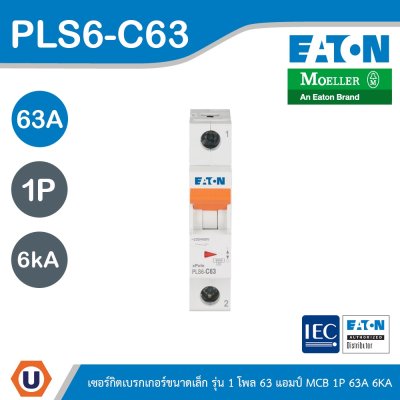 EATON ลูกย่อยเซอร์กิตเบรกเกอร์ขนาดเล็ก รุ่น 1 โพล 63 แอมป์ (MCB) 1P 63A 6kA รหัส PLS6-C63