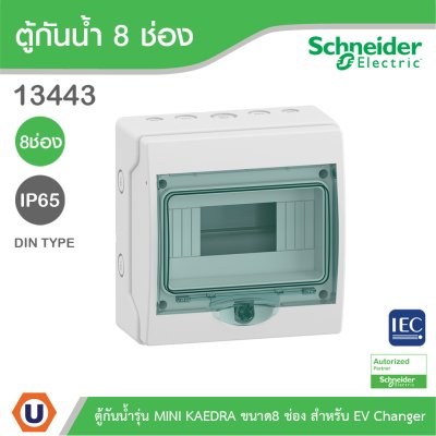 Schneider ชุดEV Charger ขนาด 7.4kW+ตู้กันน้ำ 8 ช่อง+MCB Type AC+RCCB Type B สำหรับไฟ 1เฟส