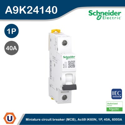 Schneider Electric Miniature Circuit - Breaker, Acti9 iK60N 1P, 40A, C Curve A9K24140