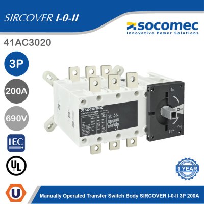 Socomec Manually Operated Transfer Switch Body SIRCOVER I-0-II 3P 200A | 41AC3020