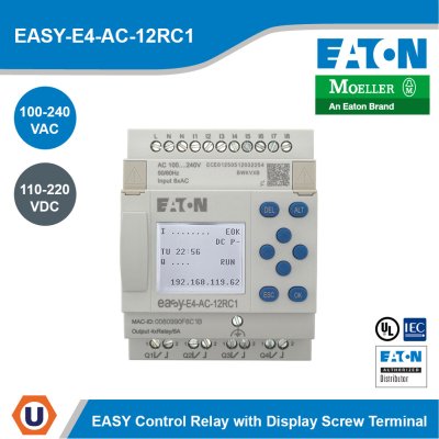 EATON Control Relays EasyE4 with Display (expandable, Ethernet)100-240 VAC/DC | EASY-E4-AC-12RC1