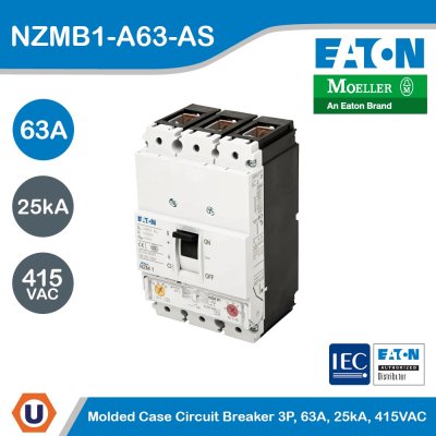 EATON Molded Case Circuit-Breaker (MCCB) 3P 63A 25kA 415VAC | NZMB1-A63-AS