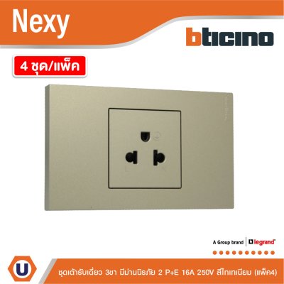 แพ็ค4 | BTicno ชุดเต้ารับเดี่ยว 3 ขา Socket 2P+E 16A 250V สีไทเทเนียม รุ่น Nexy | BTicino