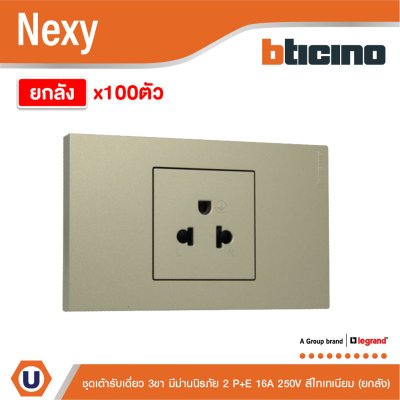 ยกลัง | BTicno ชุดเต้ารับเดี่ยว 3 ขา Socket 2P+E 16A 250V สีไทเทเนียม รุ่น Nexy